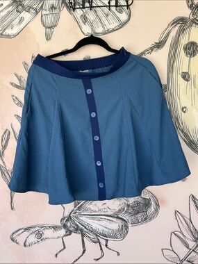 Modcloth Blue Button-Front Midi Skirt with Navy Trim
